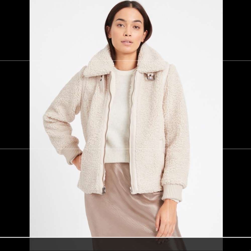 Banana 🍌Republic Sherpa Bomber Jacket Off White